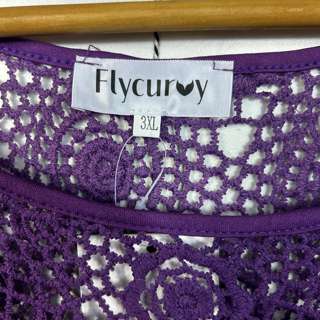 Flycurvy Purple Cold Shoulder Lace Trim Dress - Size 3XL