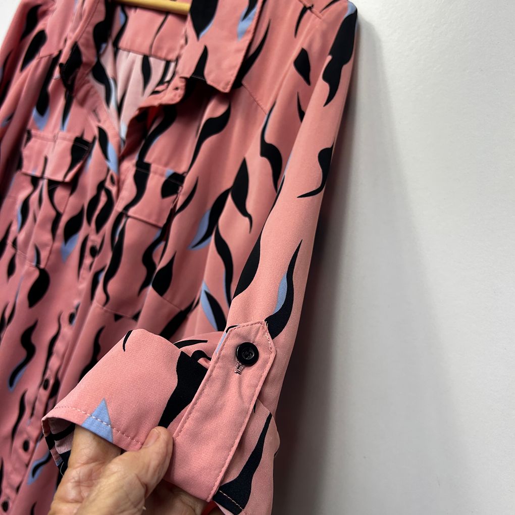 Curvaceous Pink Print Plus Size Shirt - Size M/18