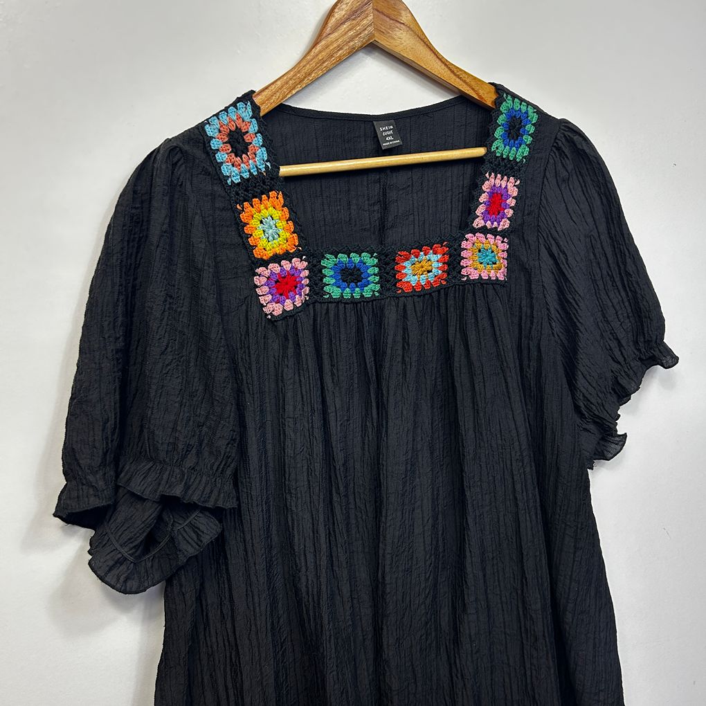 Shein Black Crochet Trim Plus Size Top - Size 4XL