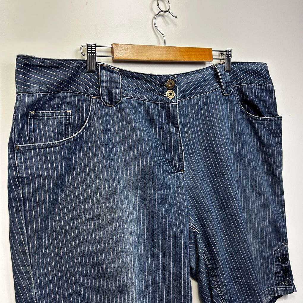Expression Blue Plus Size Striped Denim Shorts - Size 24 (Fault - mark)