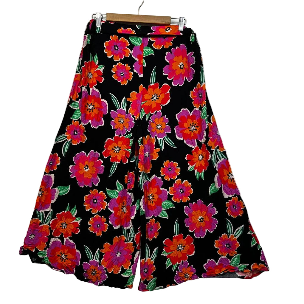 Label of Love Black Floral Wide Leg Pants - Size 12