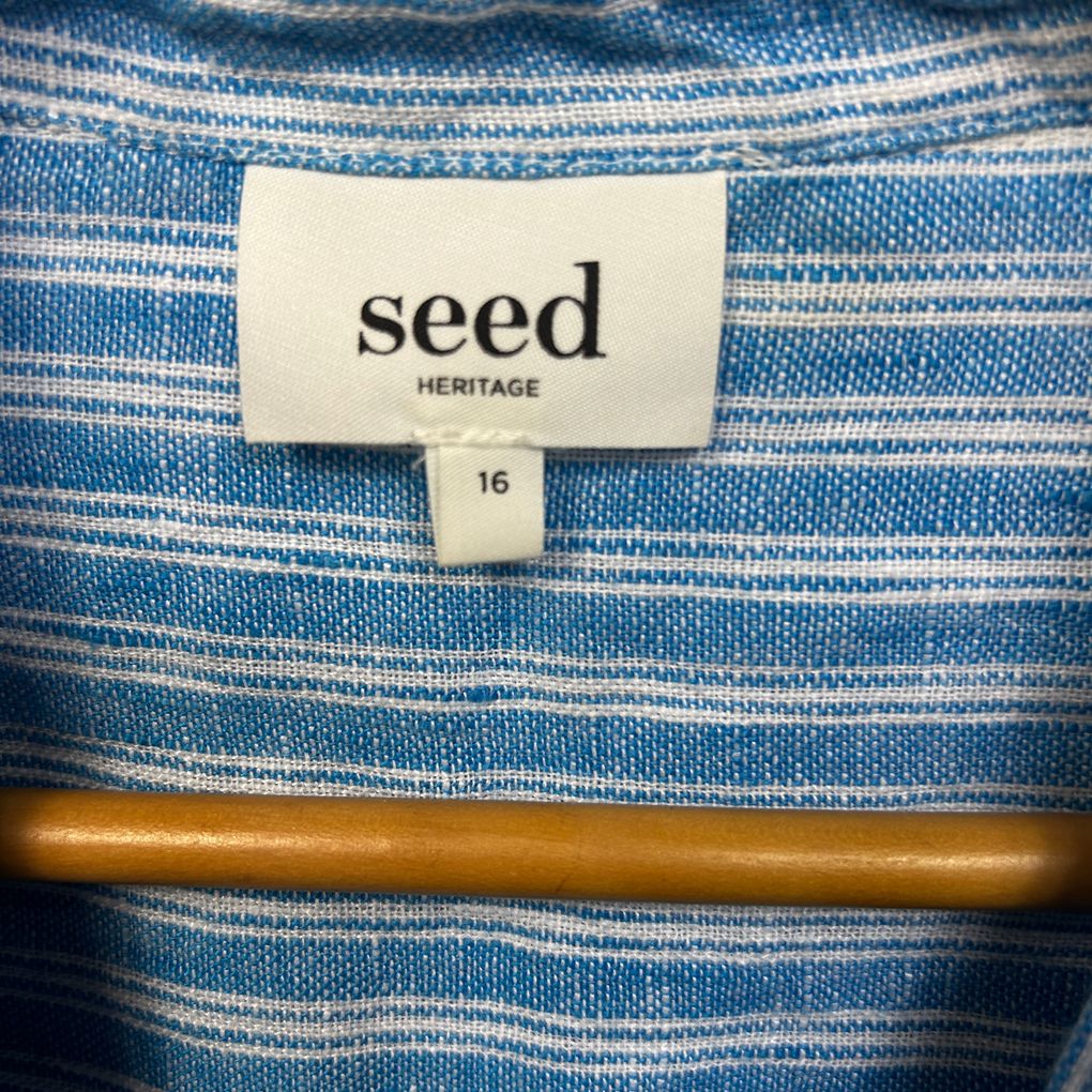 Seed Heritage Blue Striped Linen Shirt - Size 16