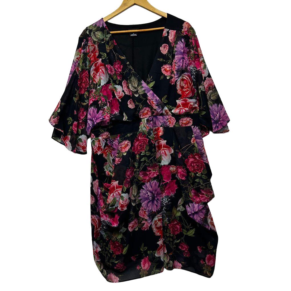 City Chic Black Floral Dress - Size 22/XL
