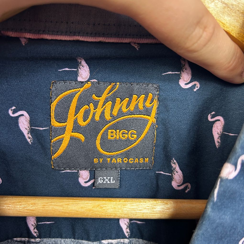 Johnny Bigg Navy Flamingo Short Sleeve Cotton Mens Shirt - Size 6XL