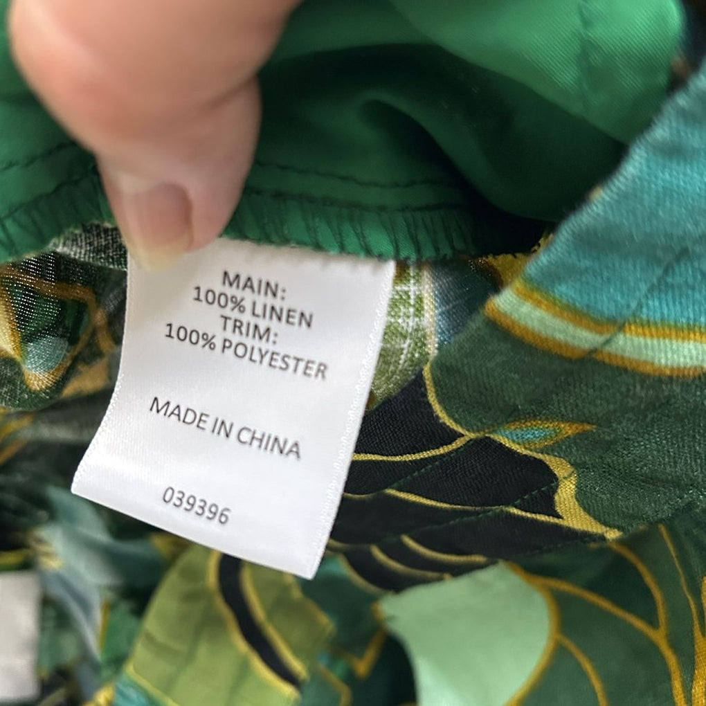 Sussan Green Floral Linen Pants - Size 12