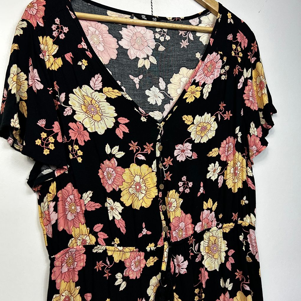 Jay Jays Black Floral Boho Maxi Dress - Size 16