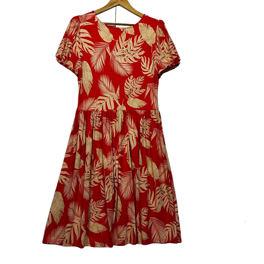 Review Red Plam Print Print Dress - Size 16