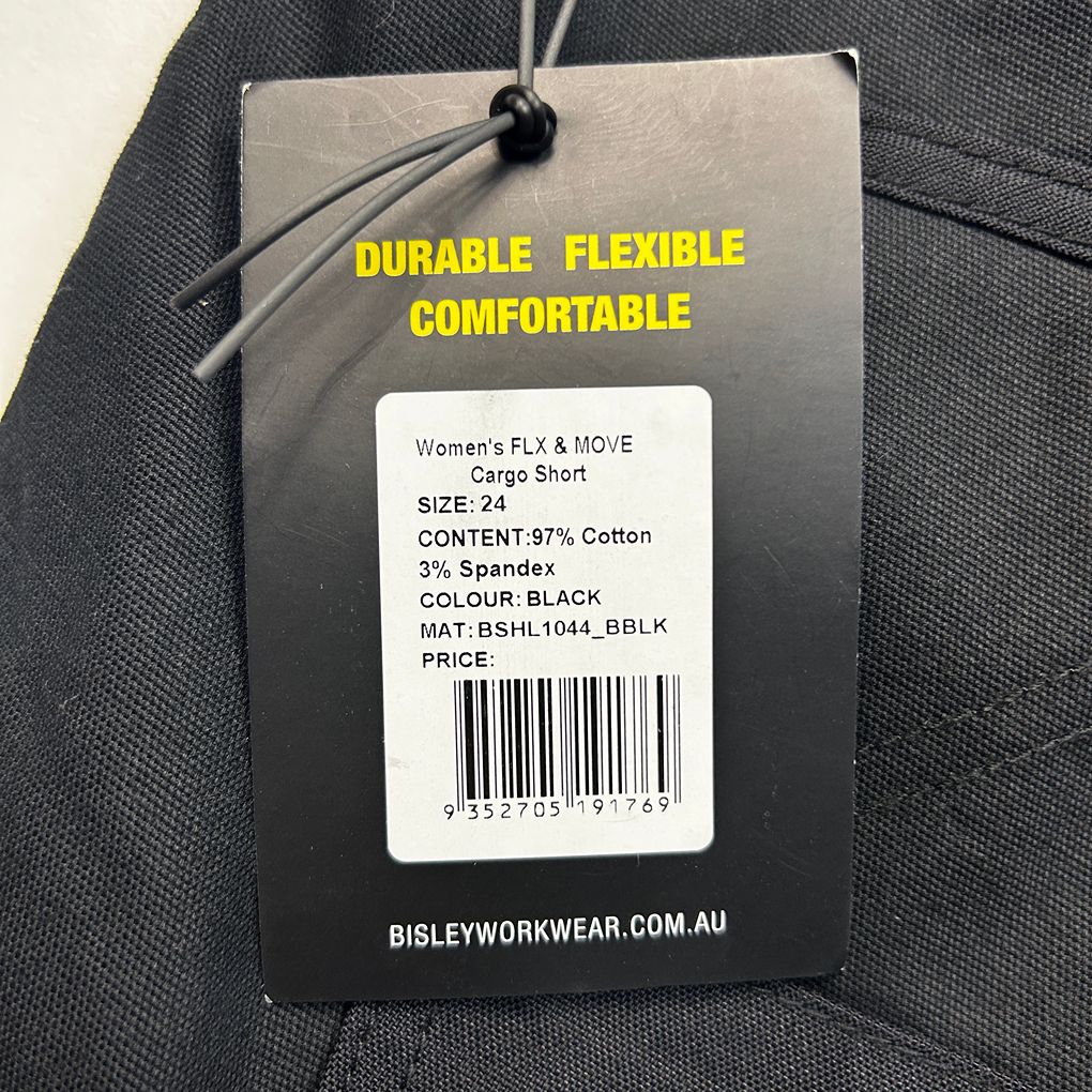 Bisley Black Plus Size Cotton Cargo Stretch Workwear Shorts - Size 24