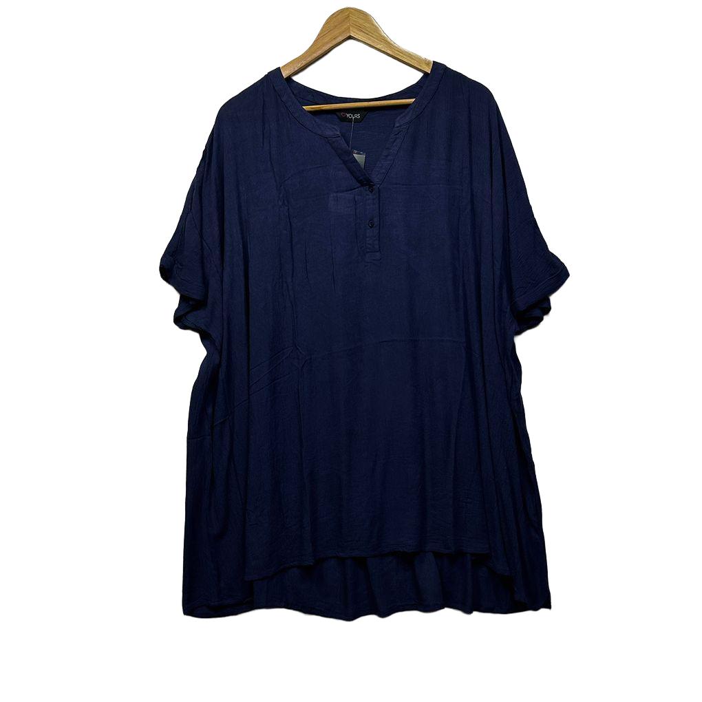 Yours Navy Plus Size Henley Top - Size 26/28