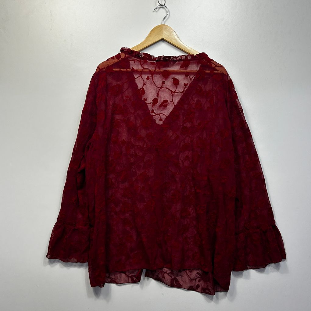 Beme Red Plus Size Sheer Floral Long Sleeve Top - Size 24
