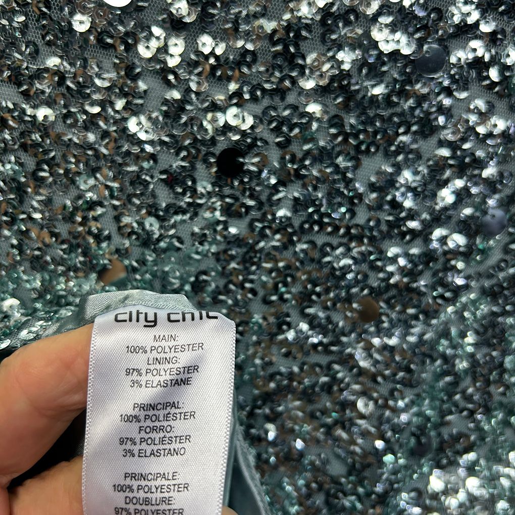 City Chic Silver Sequin Crop Top - Size 18 (fault)