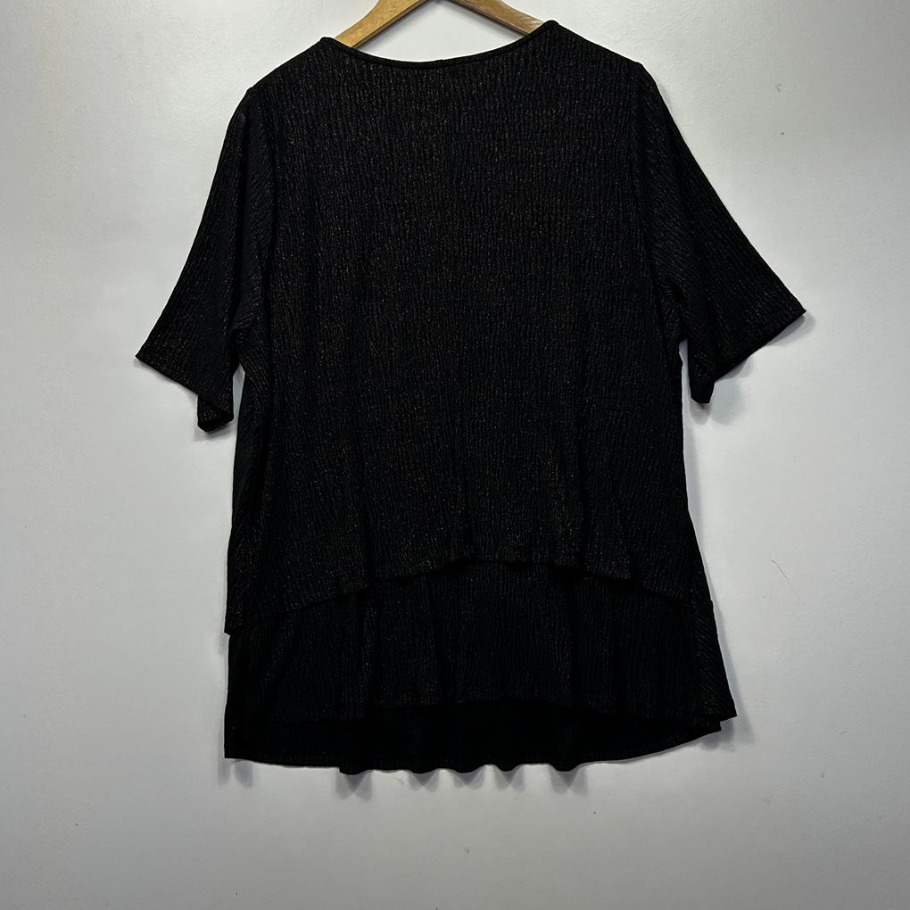 Virtuelle Black Gold Metallic Plus Size Top - Size S/16