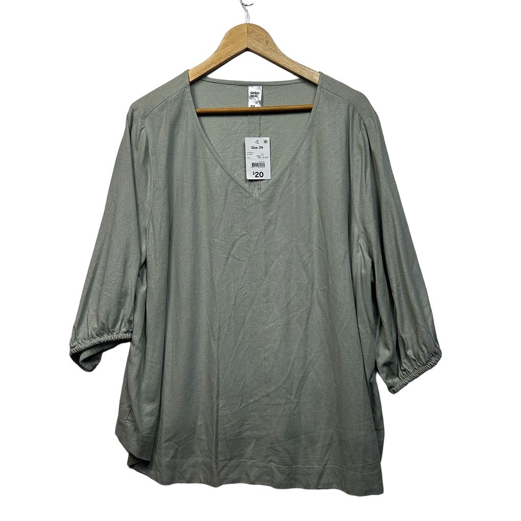 Anko Sage Green Plus Size Linen Top - Size 24