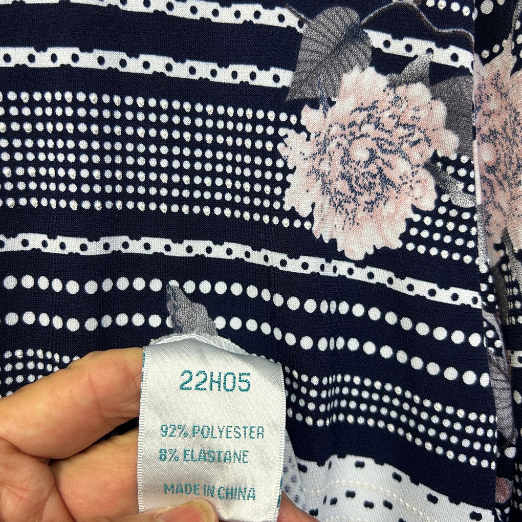 Established Black White Floral Long Sleeve Top - Size 18