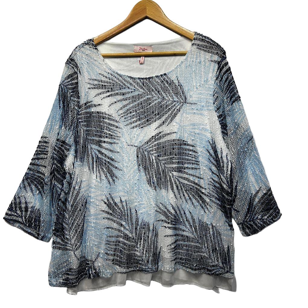 Millers Blue Palm Print Top - Size 20