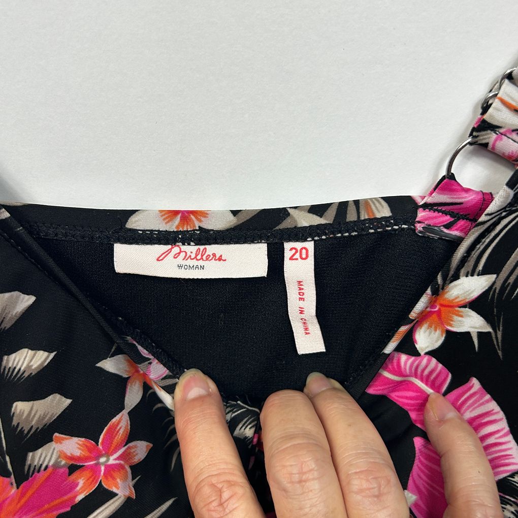 Millers Black Floral Plus Size Swim Dress - Size 20