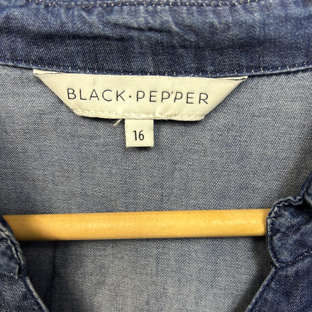 Black Pepper Blue Chambray Cotton Shirt Dress - Size 16