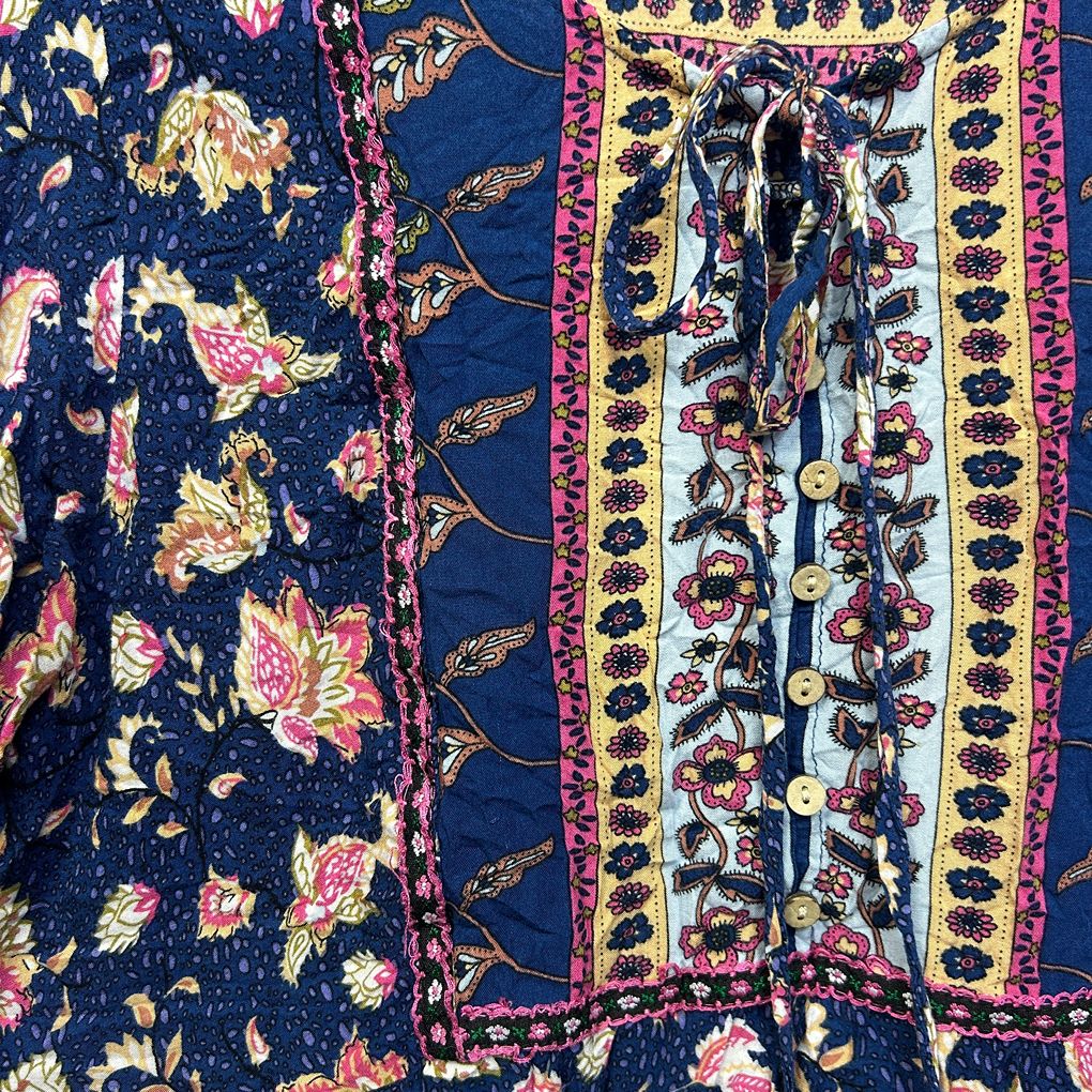 Navy Paisley Floral Boho Top - Size 14/16