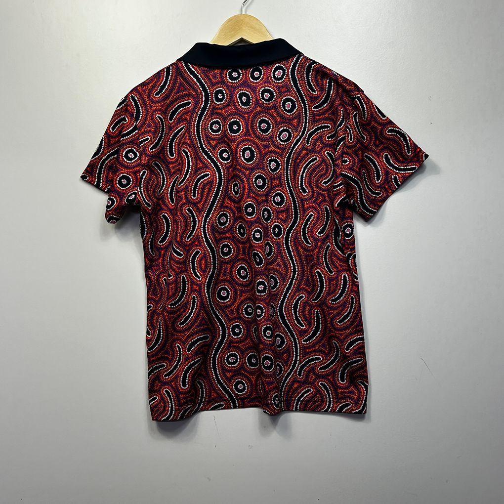 Aneura Indigenous Print Red Polo Top - Size 16