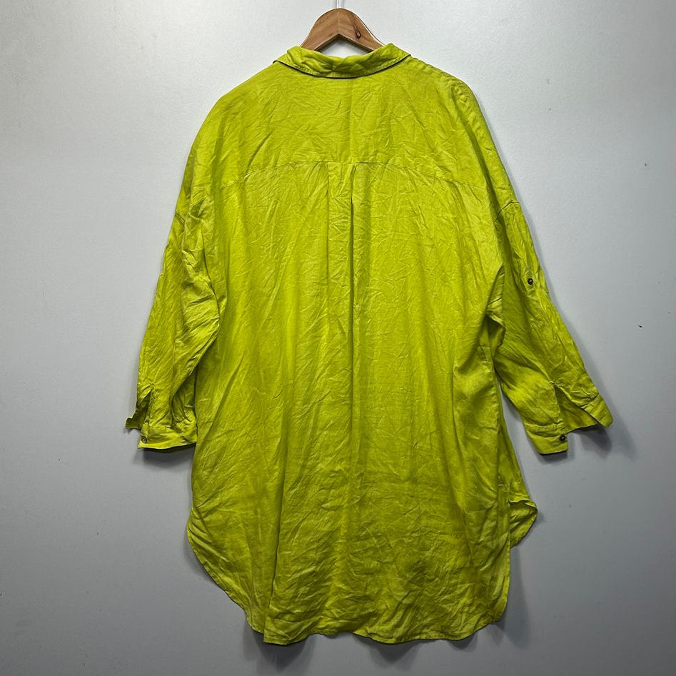 Sussan Lime Green Plus Size Linen Shirt - Size 18