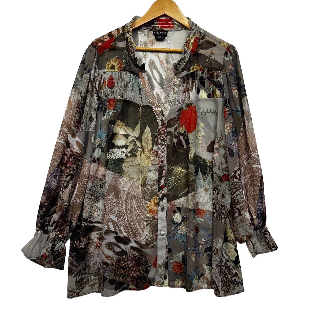 City Chic Multicoloured Floral Print Shirt - Size 22/XL