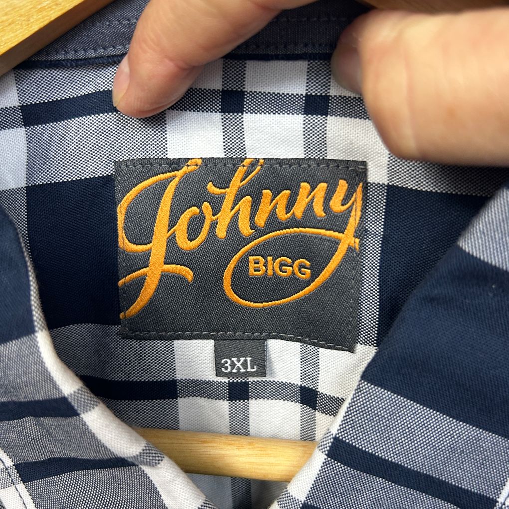 Johnny Bigg Navy and White Check Cotton Long Sleeve Mens Shirt - Size 3XL