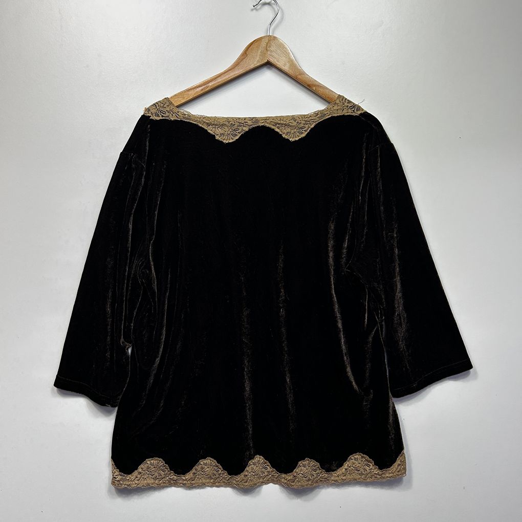 Vintage Expression Chocolate Velvet Boho Whimsical Y2K Plus Size Top - Size 24