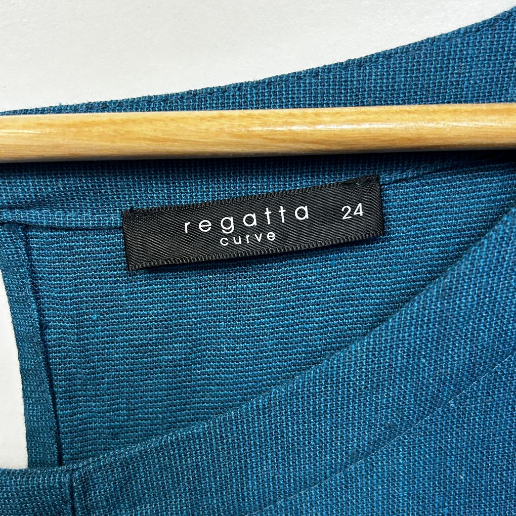 Regatta Curve Teal Linen Dress - Size 24