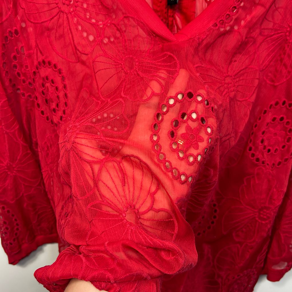 Taking Shape Red Plus Size Broderie Top - Size 20