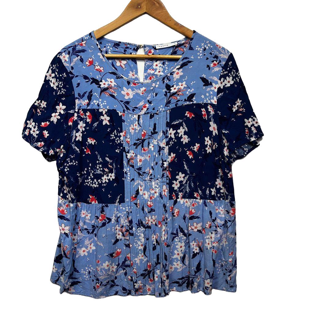 Regatta Blue Floral Short Sleeve Top - Size 16