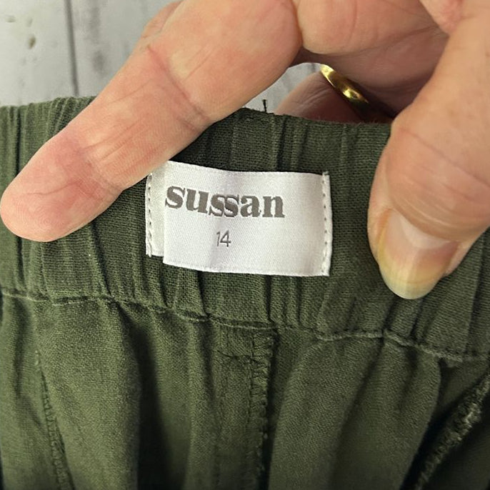 Sussan Olive Green Linen Skirt - Size 14