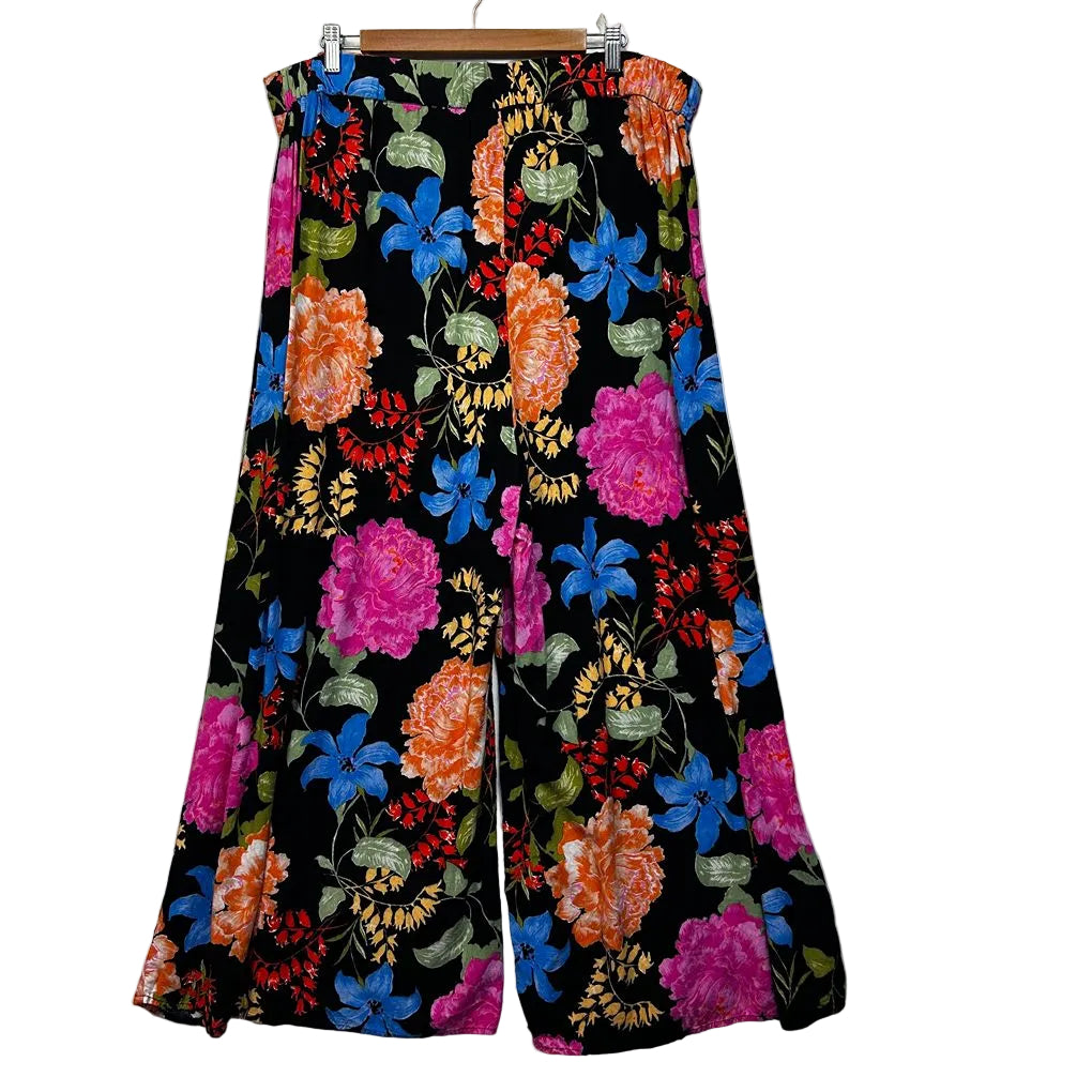 Label of Love Black Floral Wide Leg Plus Size Pants - Size 20