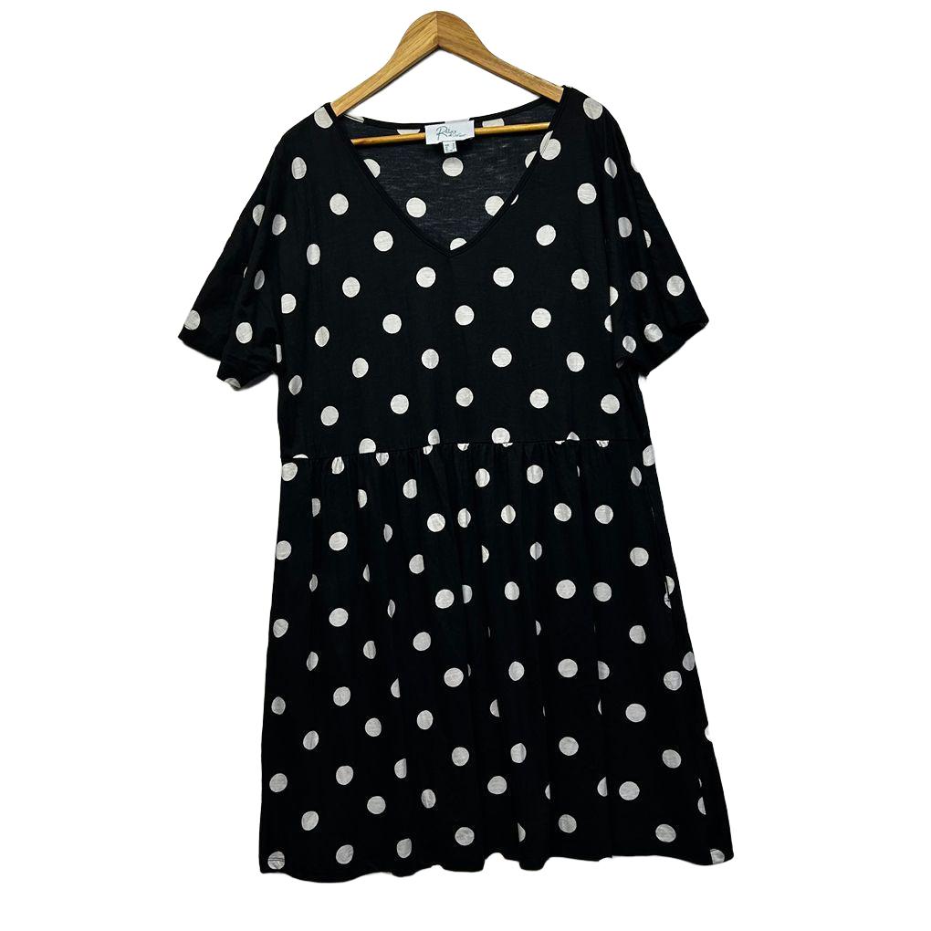 One Summer Black Polka Dot Cotton Dress - Size 16