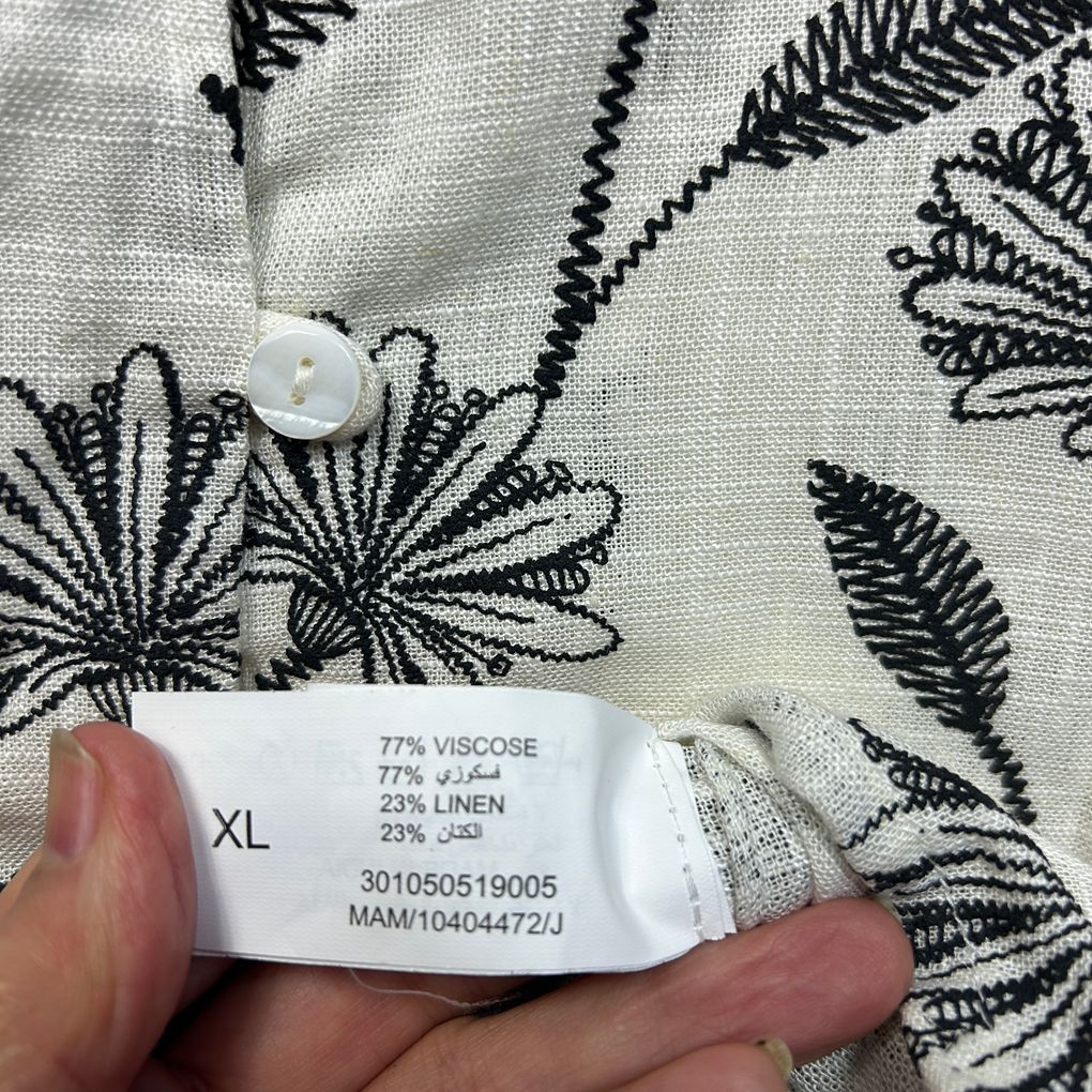 LOV White Floral Linen Shirt - Size XL