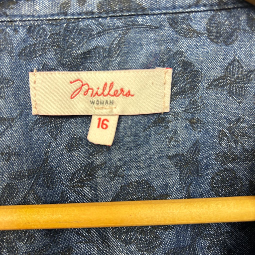 Millers Blue Floral Denim Cotton Shirt - Size 16