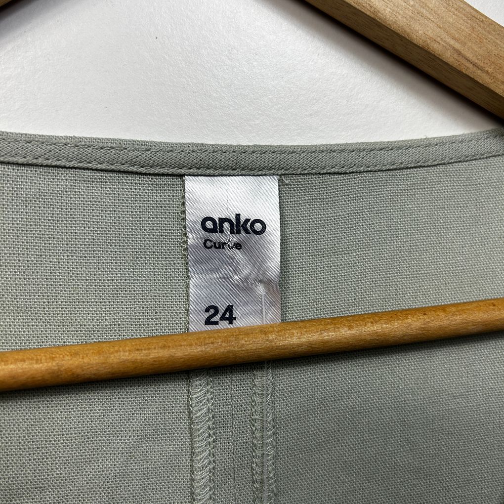 Anko Sage Green Plus Size Linen Top - Size 24