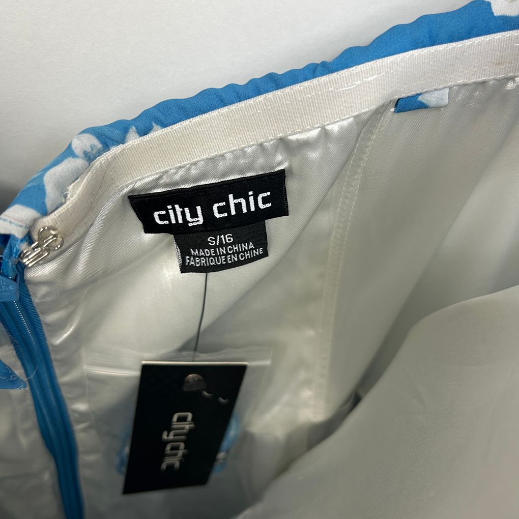City Chic Blue Floral Plus Size Dress - Size S/16