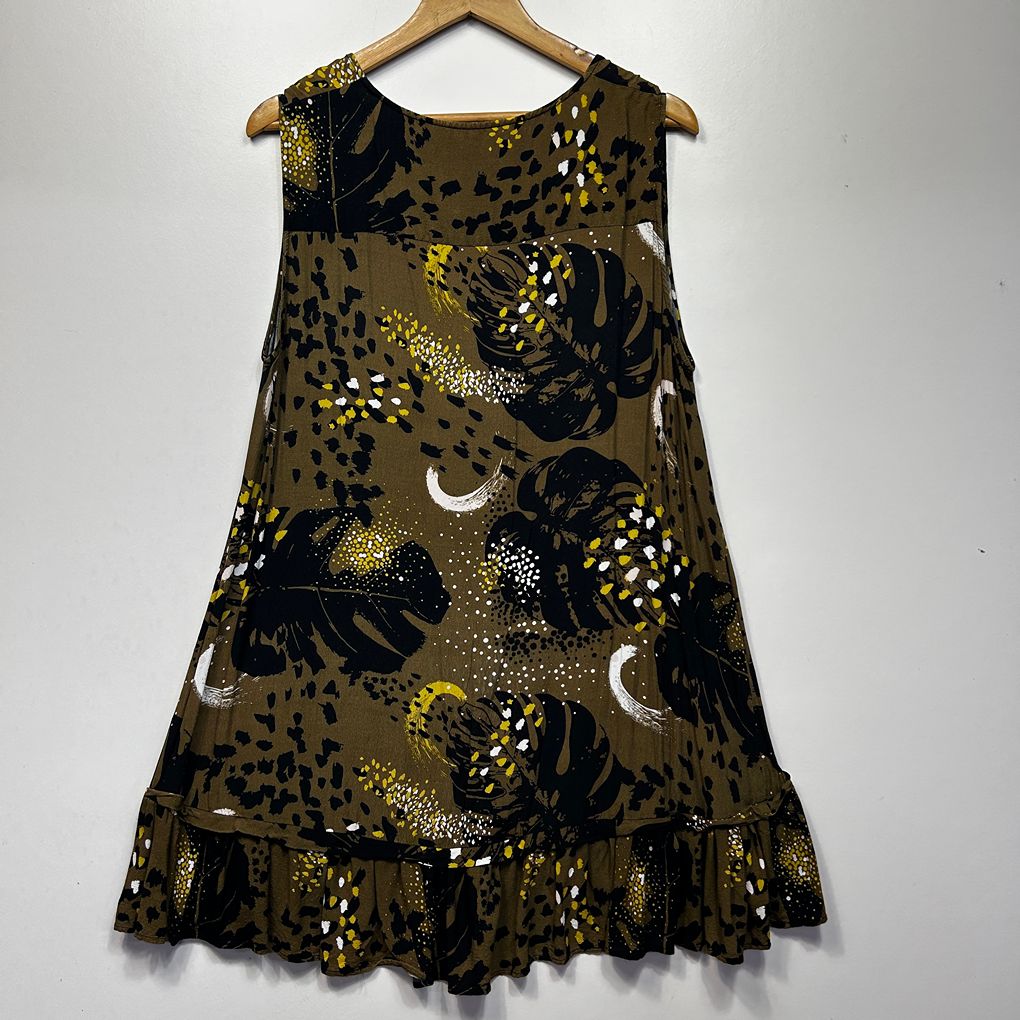 Virtuelle Khaki and Navy Print Top - Size 18