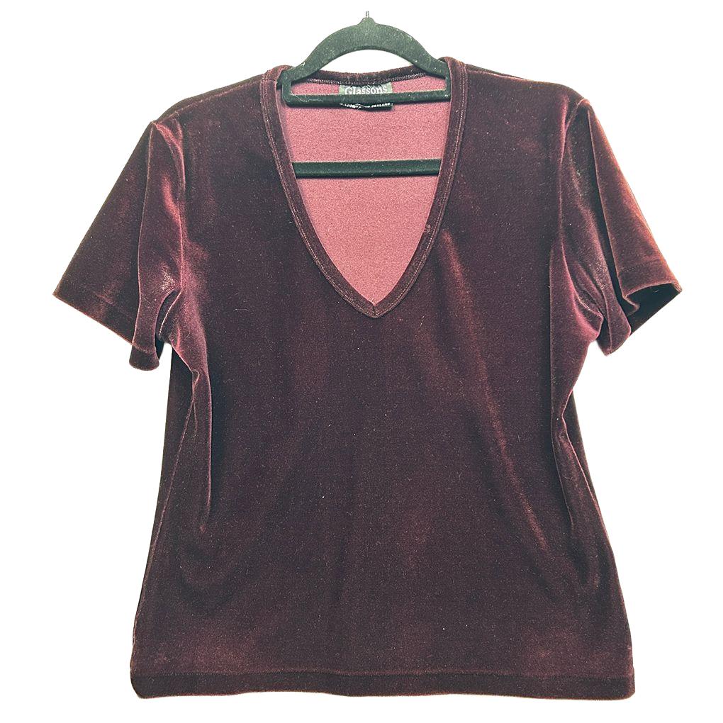 Glassons Burgundy Velvet Boho Top - Size 14