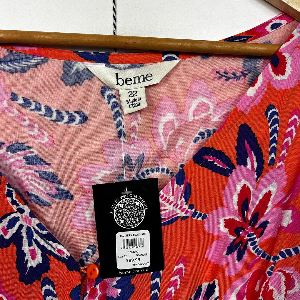 Beme Orange Plus Size Floral Dress - Size 22 RRP $89.99