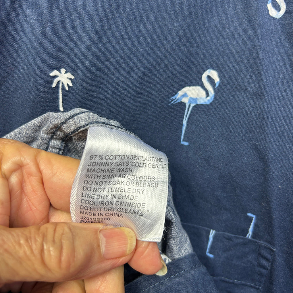 Johnny Bigg Navy Flamingo Print Cotton Shirt - Size 2XLT