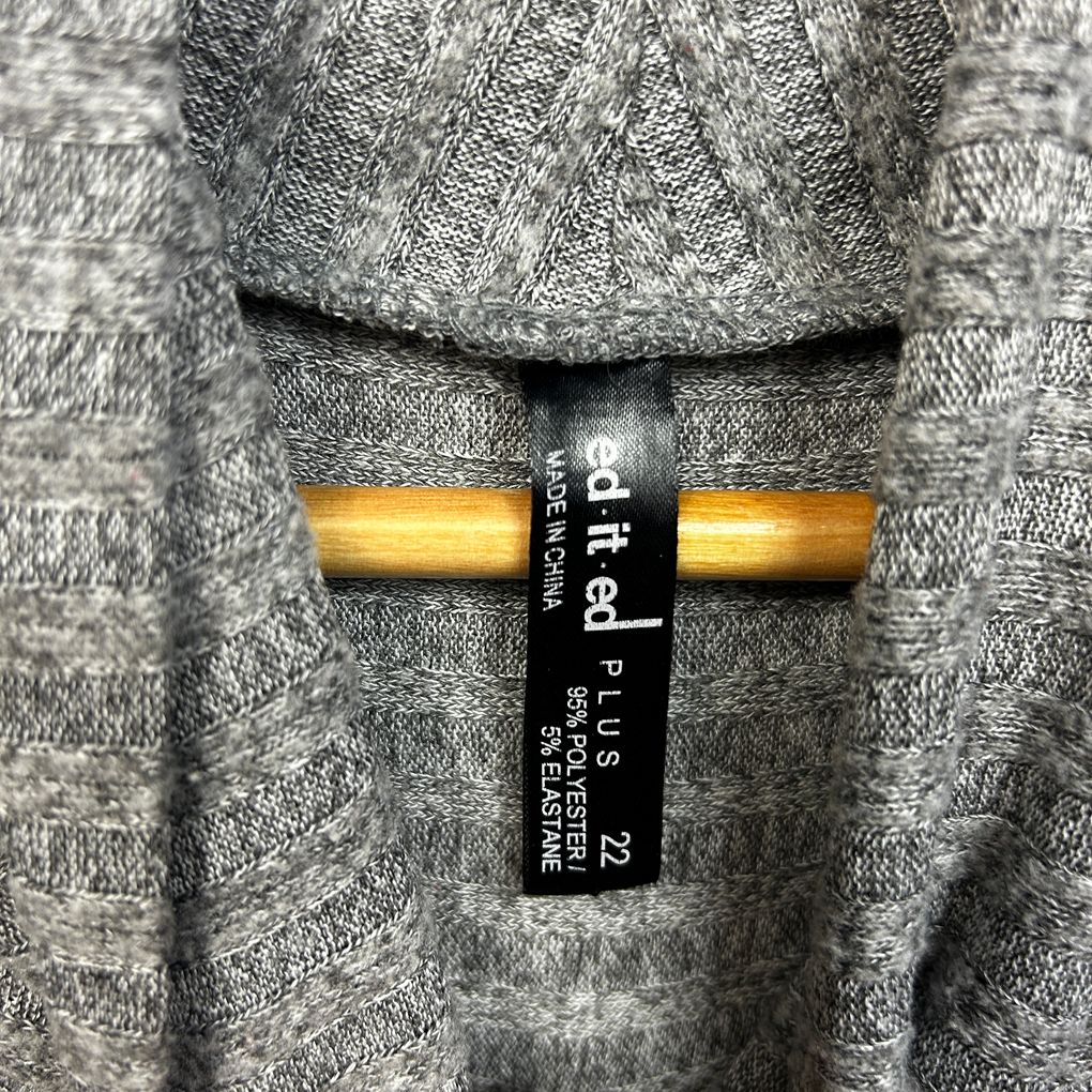 Ed-it-ed Grey Plus Size Cowl Neck Jumper - Size 22
