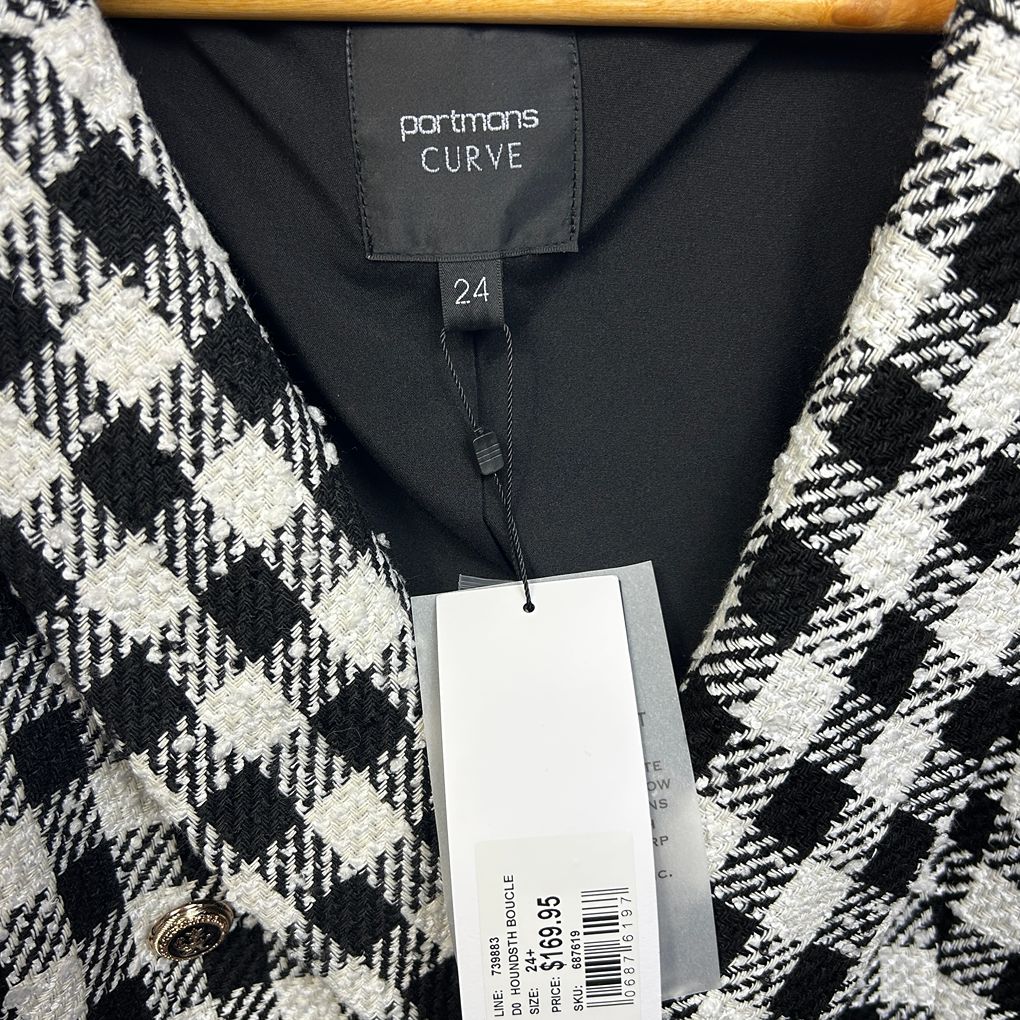 Portmans Curve Black White Check Jacket - Size 24