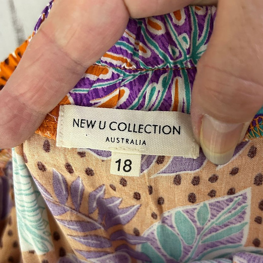 New U Collection Orange Floral Maxi Skirt - Size 18