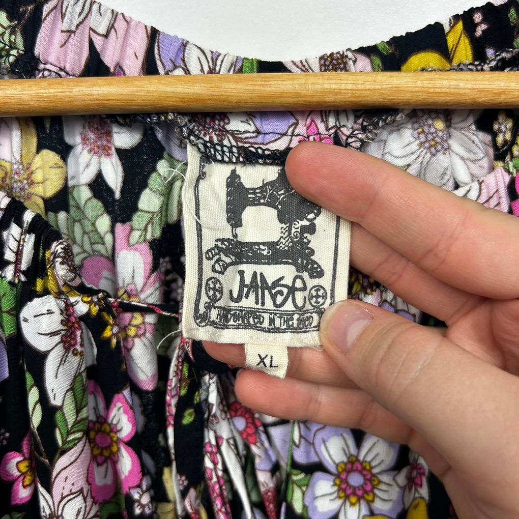Jaase Black Floral Oversized Boho Top - Size XL