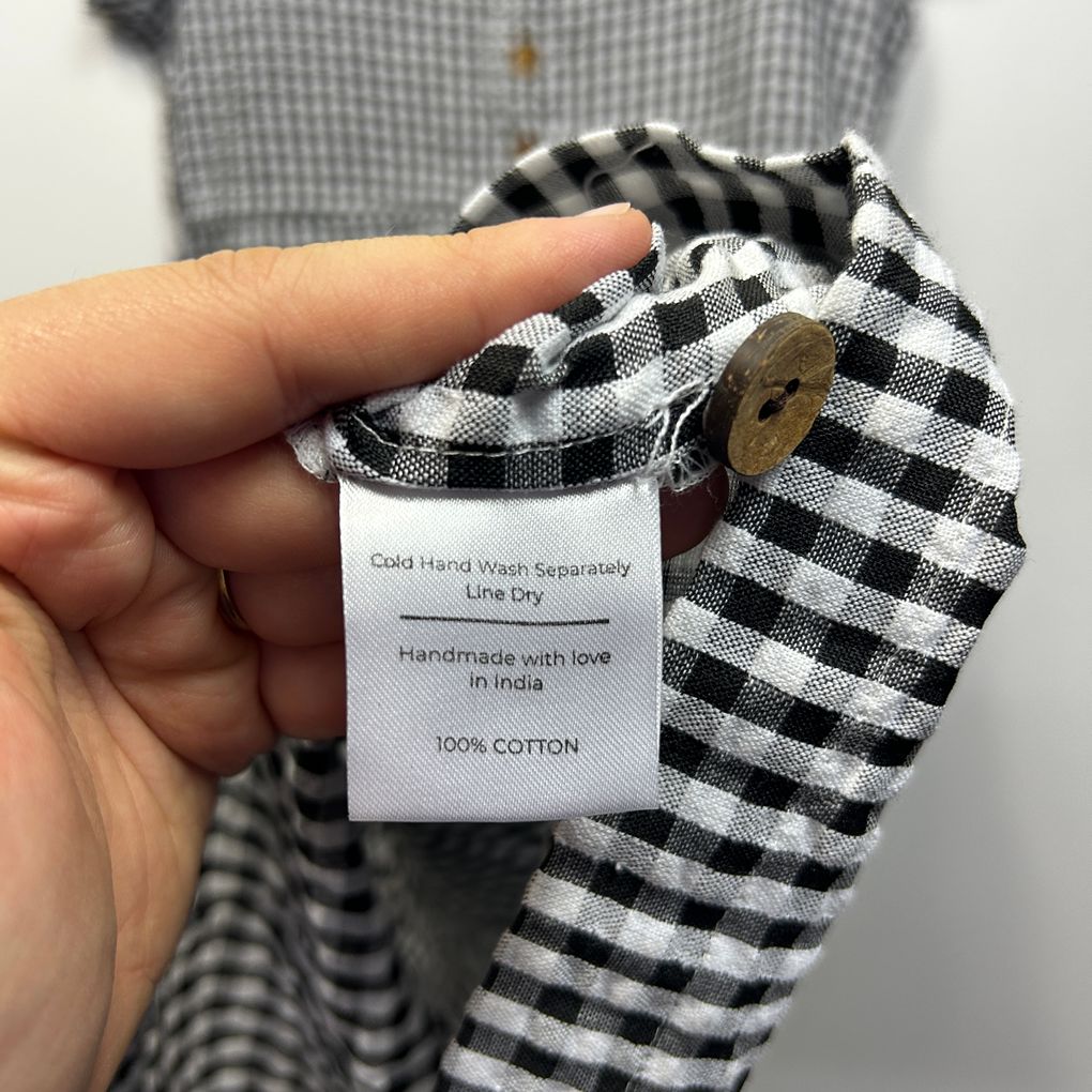 Keshet Black & White Gingham Cotton Jumpsuit - Size L/XL