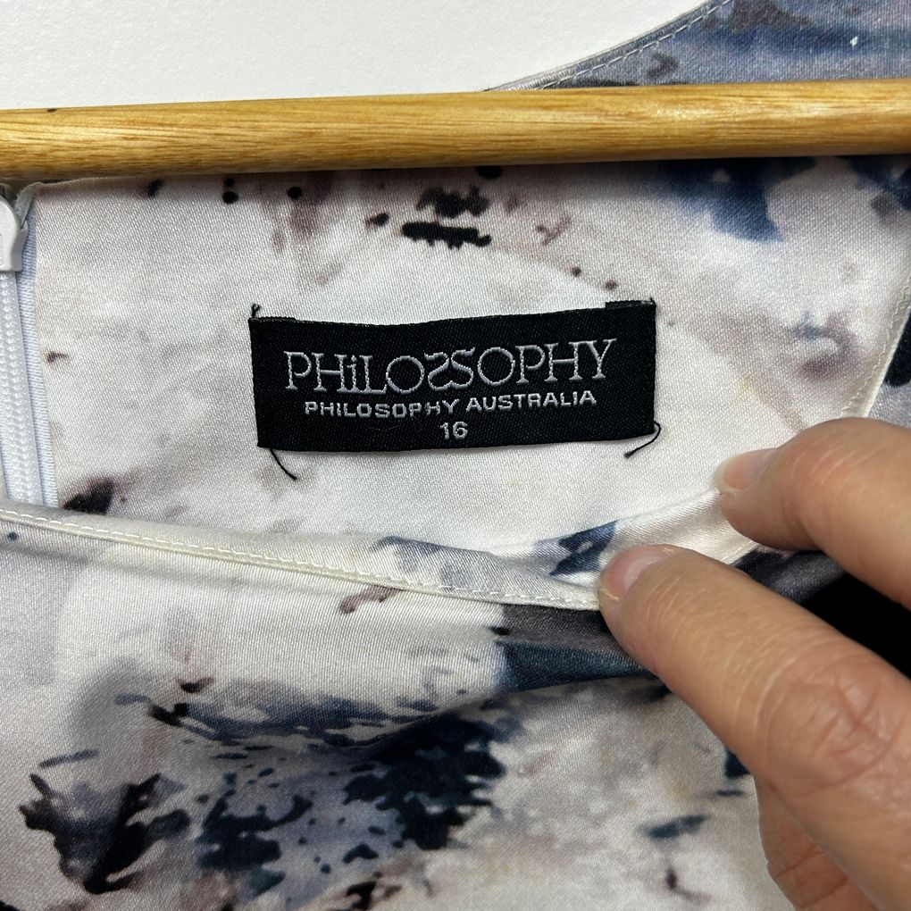 Philosophy Grey Floral Pencil Cotton Dress - Size 16