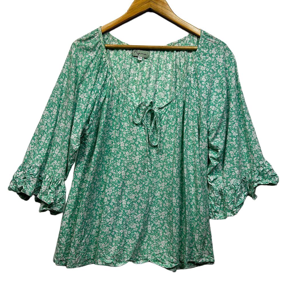 Piyama Green Floral Bell Sleeve Top - Size XL