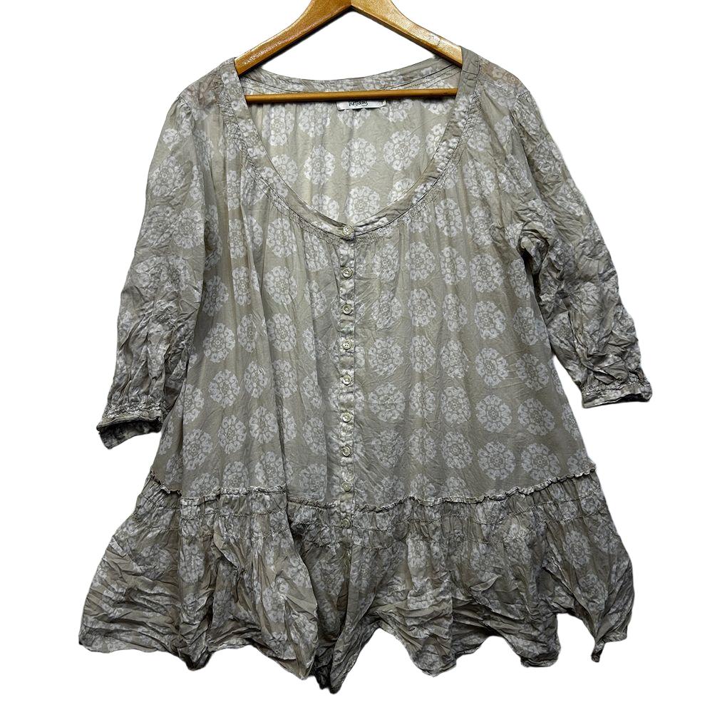 Holiday Beige Print Cotton Tunic Top - Size 16/18