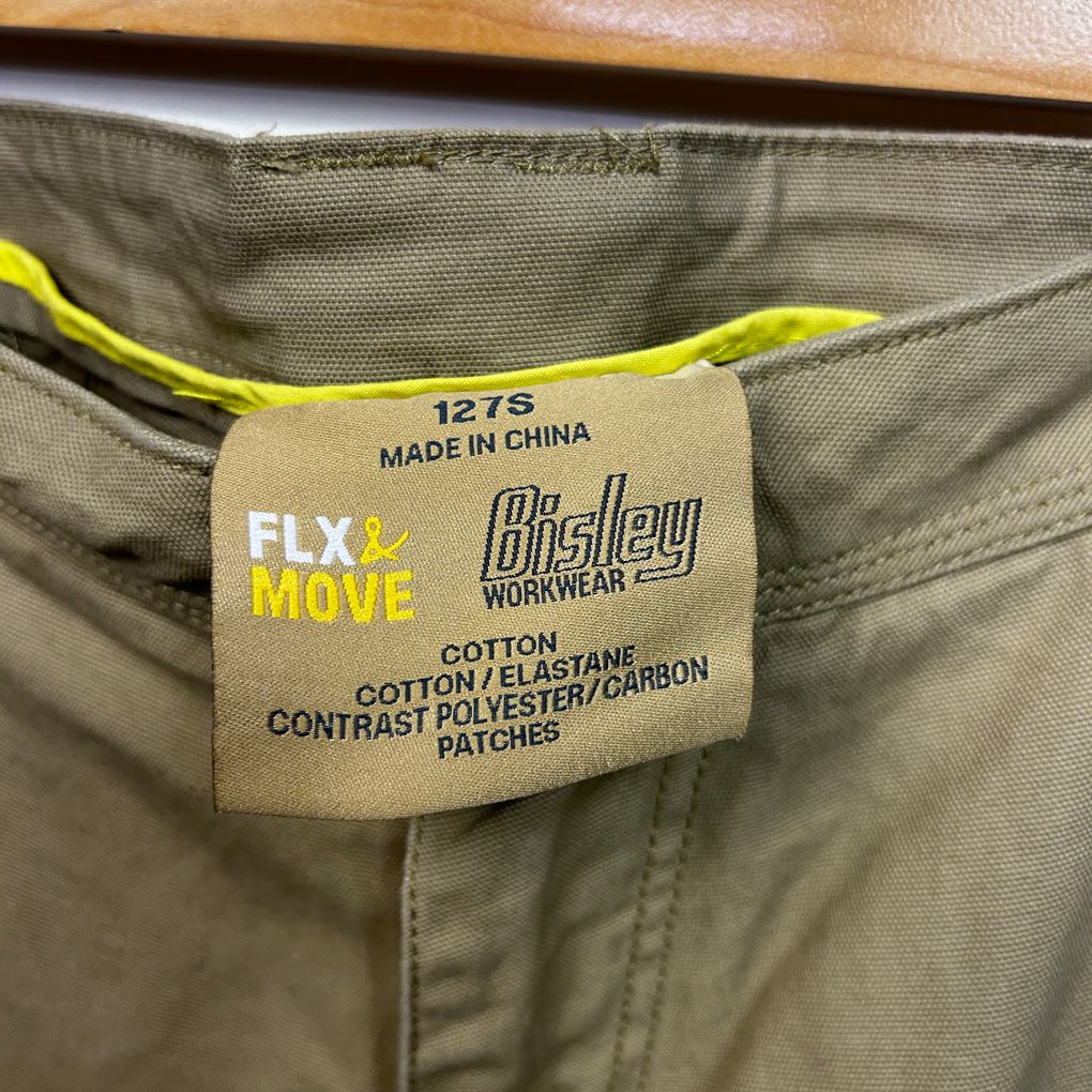 Bisley Khaki Flx & Move Cotton Work Pants - Size 127S / 5XL